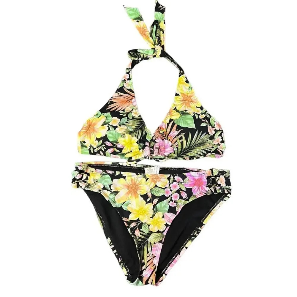 Gibson Latimer‎ Women's Medium Floral Print Halter Bikini Set Swimwear